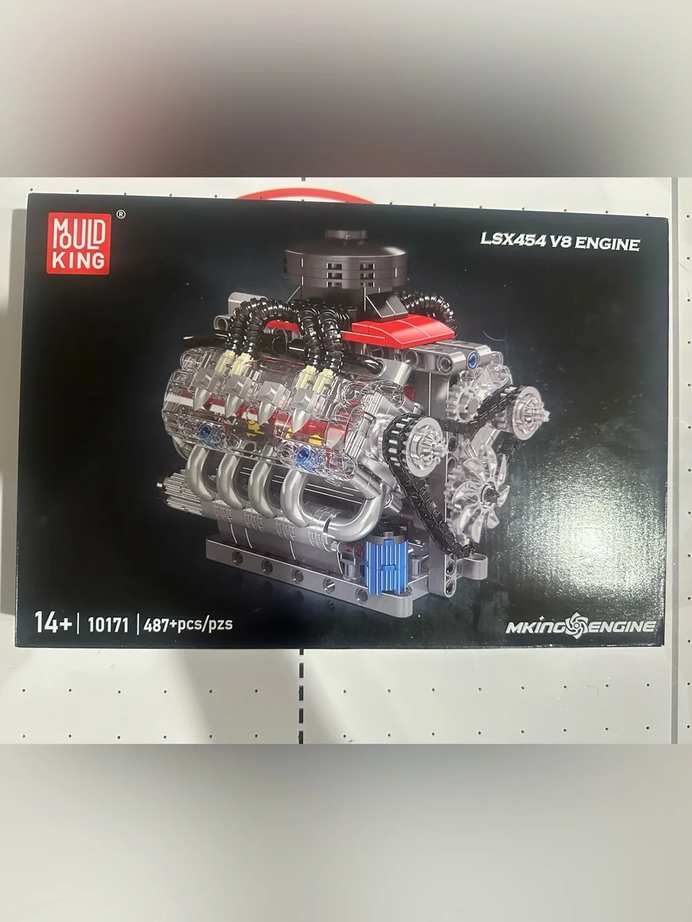 V8 Engine Building Block Toy - Silver & Red Kids Construction Set
